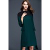 TE9638LLYG Europe fashion color matching stand collar woolen dress
