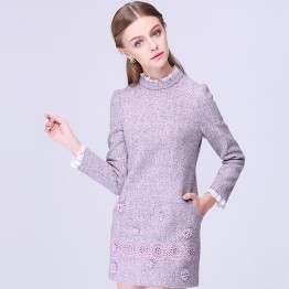 TE9639LLYG Winter fashion lace collar embroidery long sleeve dress