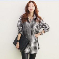 TE9725WJYS Casual joker checks long sleeve blouse