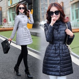 TE9816LGSS Winter bowknot back slim waist cotton-padded coat