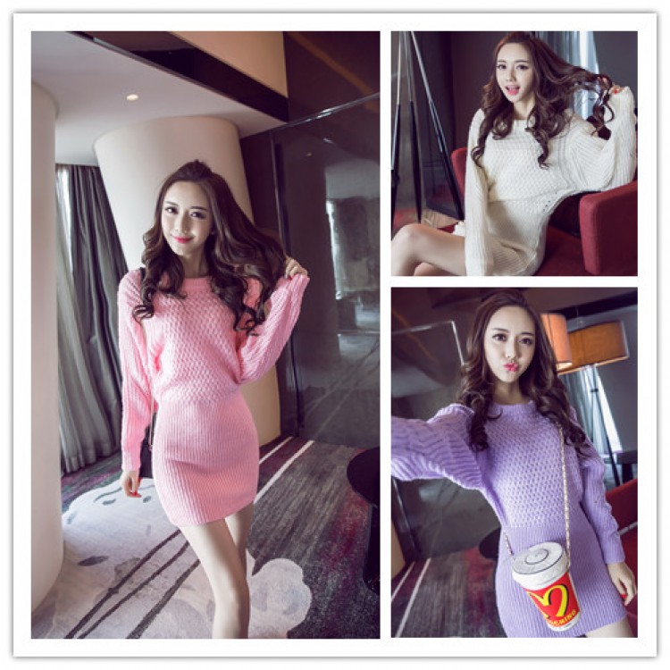 Teq3091nygd Japanese Fashion Twist Pattern Tight Hip Knitting Dress