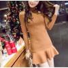 TEQ3099NYG Turtle neck flouncing hem knitting dress