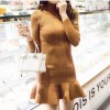 TEQ3099NYG Turtle neck flouncing hem knitting dress