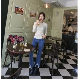 TE0049KOKO Korean style raw edge bell-bottom jeans