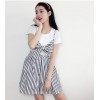 TE0835JLY Korean preppy style joker white t-shirt with vest and stripes skirt