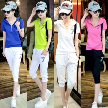 TE1089ALAB Summer fashion short sleeve t-shirt with cropped trousers tracksuit