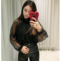 TE1189CND Sweet lace transparent sleeve joker tops