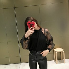 TE1189CND Sweet lace transparent sleeve joker tops