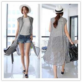 TE1455GJWL Classic fashion casual loose checks long sleeveless shirt