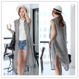 TE1455GJWL Classic fashion casual loose checks long sleeveless shirt