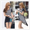 TE1237GJWL Casual belt loose stripes splicing irregular t-shirt