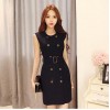 TE9002HBB Korean style double-breasted sleeveless dress with jacket