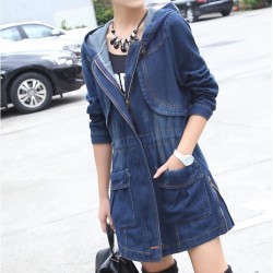 TE1811DPHM Europe fashion print new style long denim coat with cap