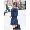 TE1811DPHM Europe fashion print new style long denim coat with cap