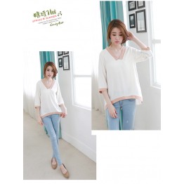 TE2187ALFS New style v neck color matching irregular tops