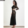 TE2253XYD Ebay hot sale lace splicing sexy hollow out fishtail maxi dress