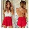 TE252XYYF Europe fashion cross back v-neck short jumpsuit