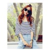 TE2713XYD New style batwing sleeve loose large size v neck stripes t-shirt