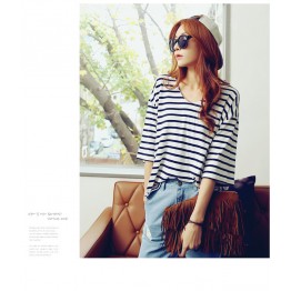 TE2713XYD New style batwing sleeve loose large size v neck stripes t-shirt