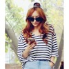TE2713XYD New style batwing sleeve loose large size v neck stripes t-shirt