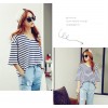 TE2713XYD New style batwing sleeve loose large size v neck stripes t-shirt