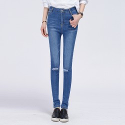 TE3009AQNK Spring new style spandex knee hole pencil jeans