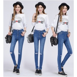 TE3009AQNK Spring new style spandex knee hole pencil jeans