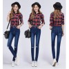 TE3009AQNK Spring new style spandex knee hole pencil jeans