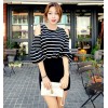 TE3012YZS Black and white stripes off shoulder puff sleeve sexy tight hip dress