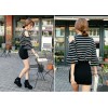 TE3012YZS Black and white stripes off shoulder puff sleeve sexy tight hip dress