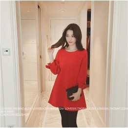 TE5062LXY Round neck pure color bowknot sleeve dress