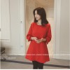 TE5062LXY Round neck pure color bowknot sleeve dress