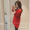 TE5062LXY Round neck pure color bowknot sleeve dress