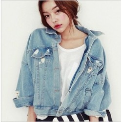 TE5206VVN Trendy vintage make it old loose denim jacket