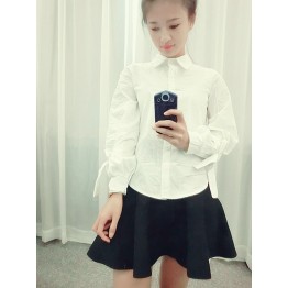 TE5608BGFS Korean fashion sweet bowknot puff sleeve white blouse