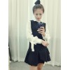 TE5608BGFS Korean fashion sweet bowknot puff sleeve white blouse