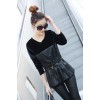 TE575LLJ New style velvet splicing leather slim waist tops