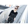 TE575LLJ New style velvet splicing leather slim waist tops