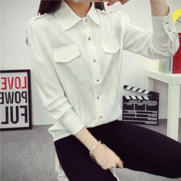 TE583ADFS Simple pocket long sleeve classic white shirt