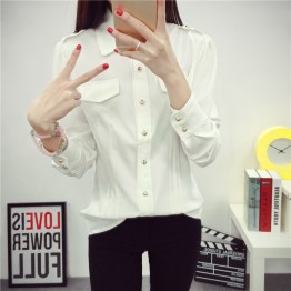 TE583ADFS Simple pocket long sleeve classic white shirt