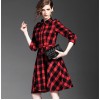 TE6162VIP Europe fashion temperament checks slim waist dress