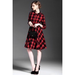 TE6162VIP Europe fashion temperament checks slim waist dress