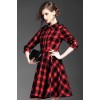 TE6162VIP Europe fashion temperament checks slim waist dress