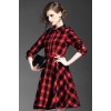 TE6162VIP Europe fashion temperament checks slim waist dress