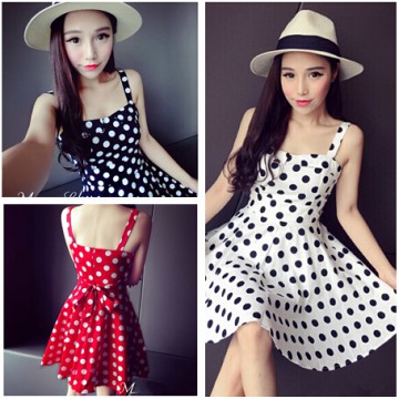 TE6291YZL Fresh sweet slim waist empire waist dot lacing dress