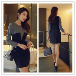 TE6358YZS Korean fashion color matching OL temperament dress