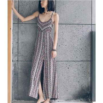 TE6587XCZY Designer bohemia print beach maxi dress