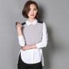TE6613YMSQ Korean style doll collar splicing slim fake two piece shirt