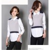 TE6613YMSQ Korean style doll collar splicing slim fake two piece shirt