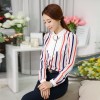 TE6693SOLO Spring style POLO collar vertical stripes chiffon shirt